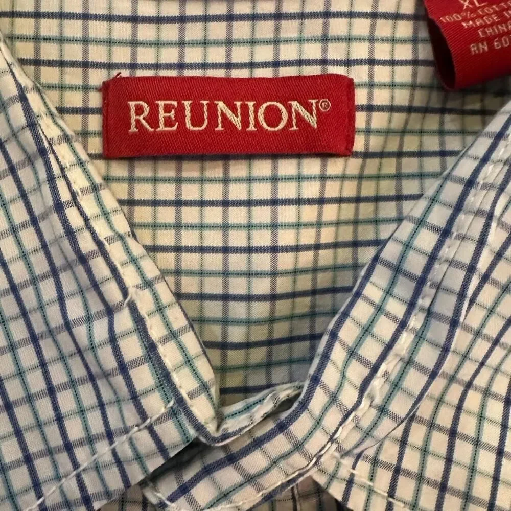 Reunion Men's Plaid Short Sleeve Button Down Shirt XL